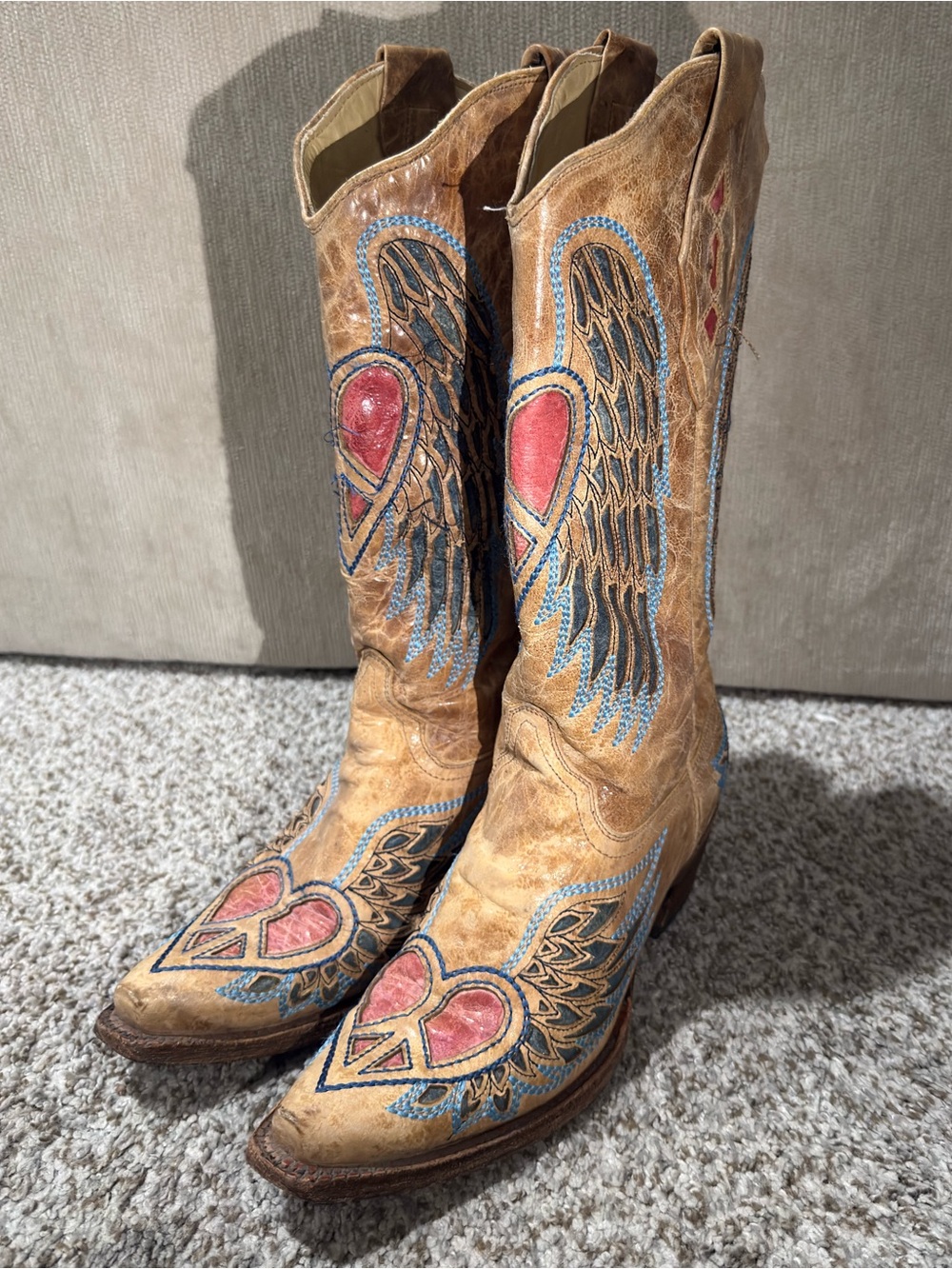 Vintage Corral A1976 Peace Heart Angel Wings Western Cowgirl Boots Size 8 - Picture 2 of 9